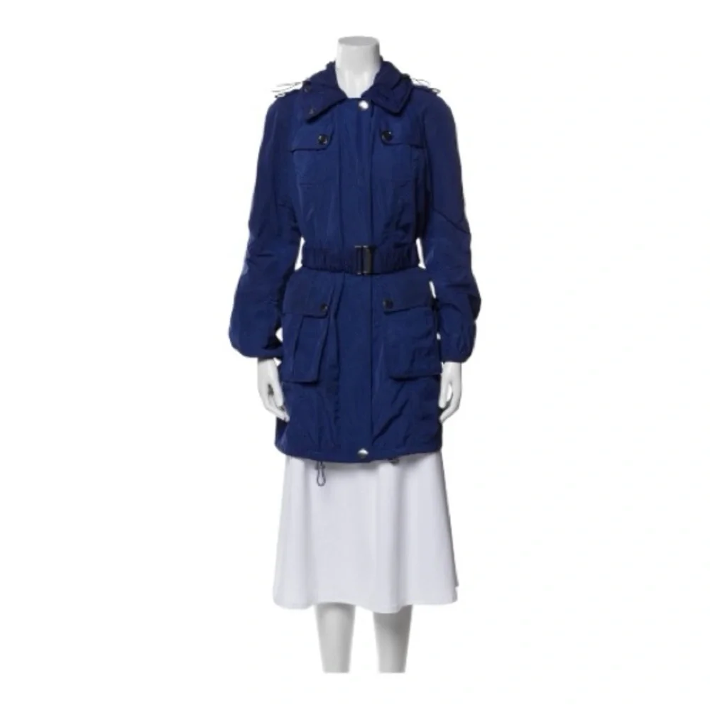 Burberry Brit Royal Blue Trench Coat Zip-In Hood Belted Women’s Size 8 - Picture 3 of 16